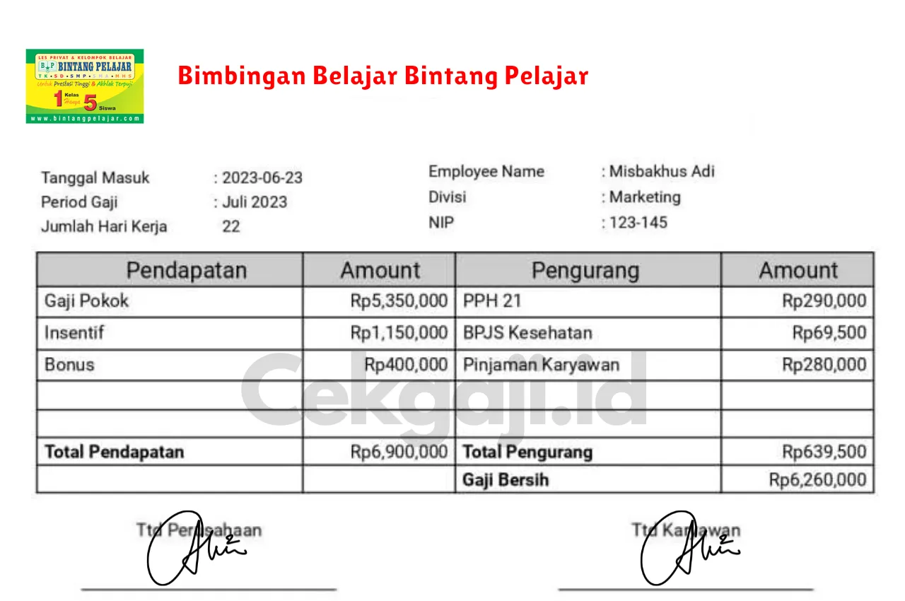 Slip Gaji Bimbingan Belajar Bintang Pelajar