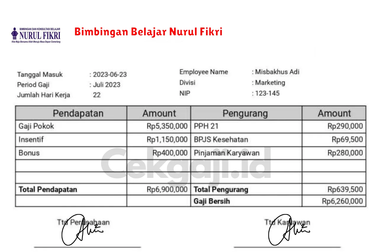 Slip Gaji Bimbingan Belajar Nurul Fikri