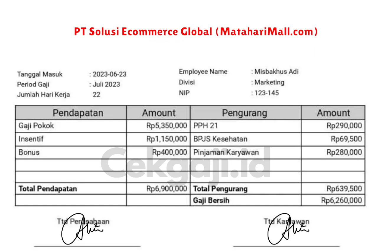 Slip Gaji CV Indofood Prima