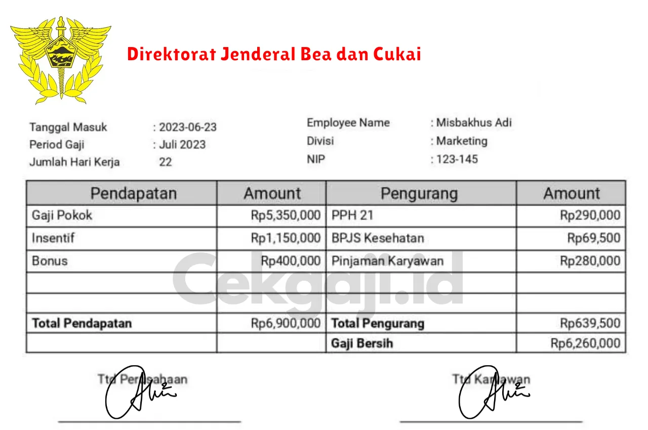 Slip Gaji Direktorat Jenderal Bea dan Cukai