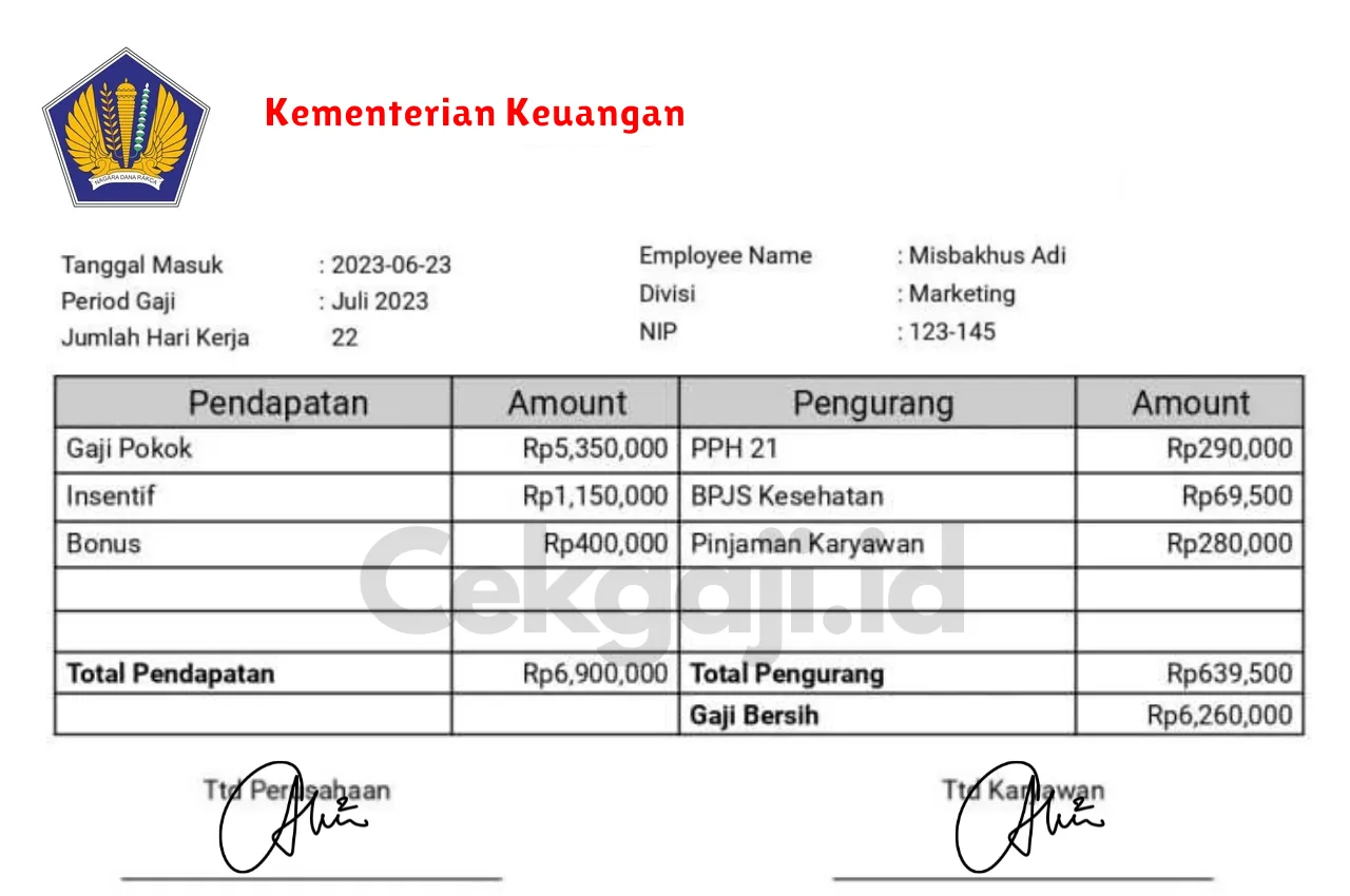 Slip Gaji Kementerian Keuangan