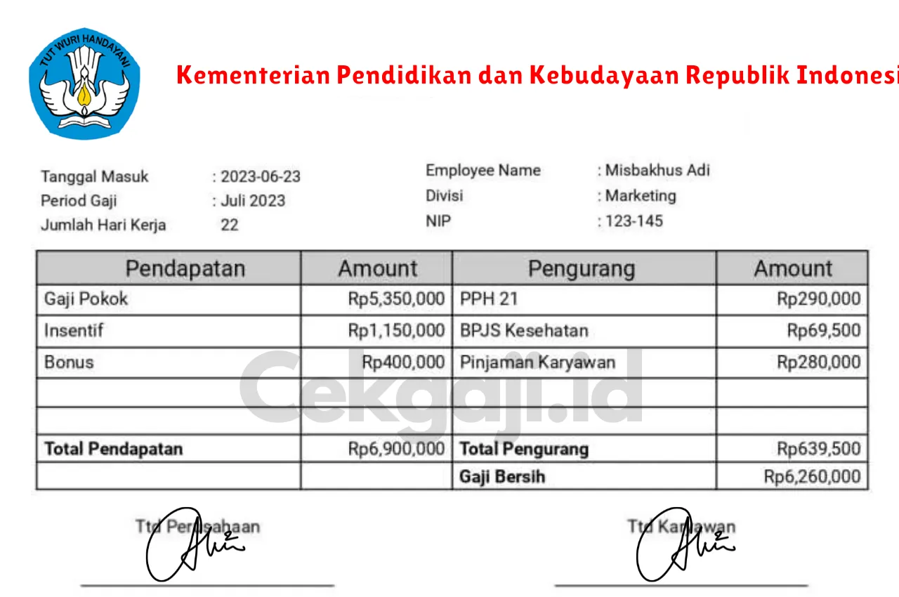 Slip Gaji Kementerian Pendidikan dan Kebudayaan Republik Indonesia