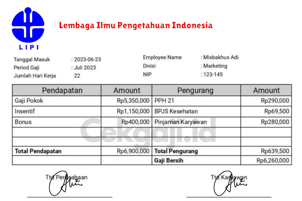 Slip Gaji Lembaga Ilmu Pengetahuan Indonesia