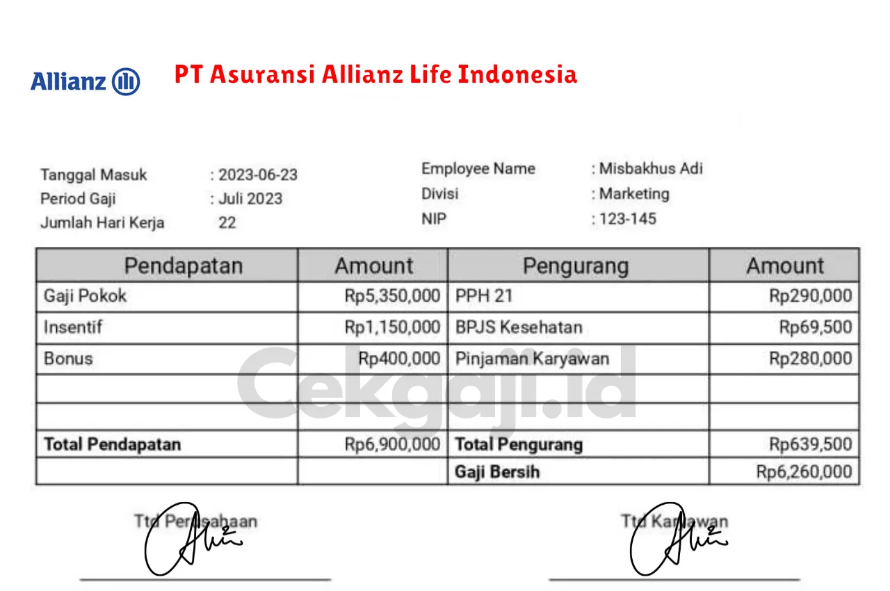 Slip Gaji PT Asuransi Allianz Life Indonesia