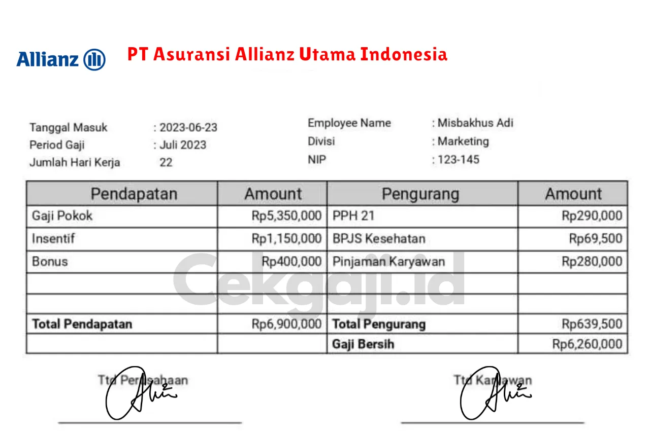 Slip Gaji PT Asuransi Allianz Utama Indonesia