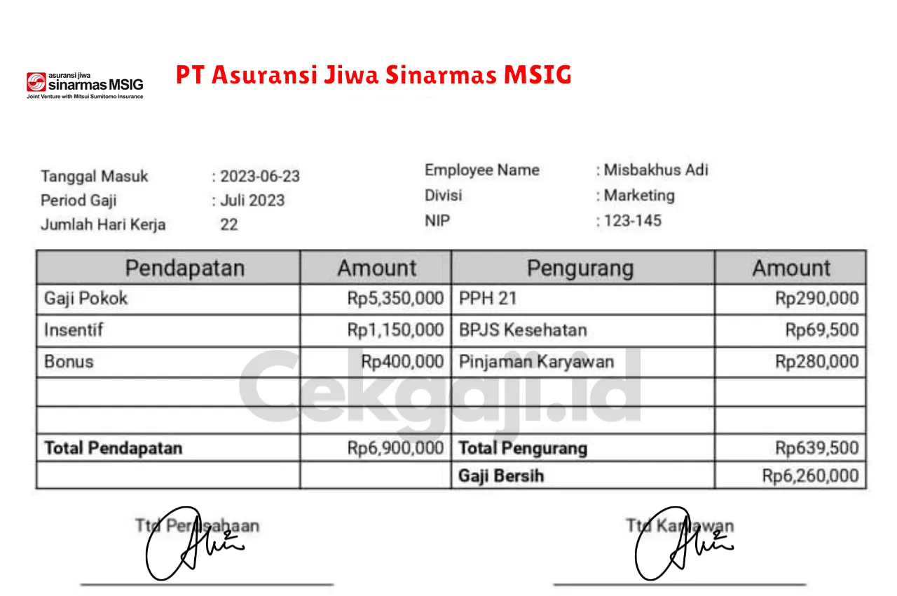 Slip Gaji PT Asuransi Jiwa Sinarmas MSIG