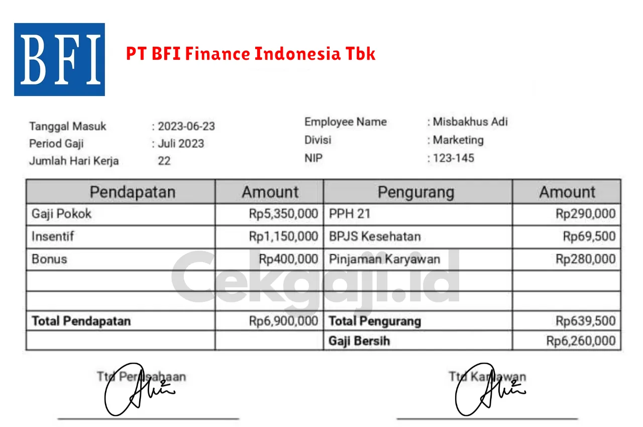 Slip Gaji PT BFI Finance Indonesia Tbk