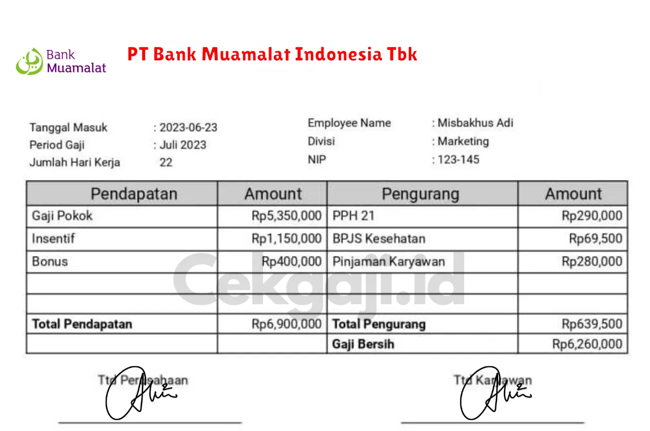 Slip Gaji PT Bank Muamalat Indonesia Tbk