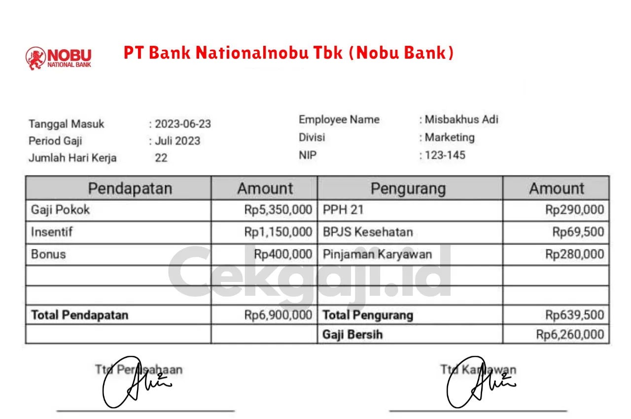 Slip Gaji PT Bank Nationalnobu Tbk (Nobu Bank)