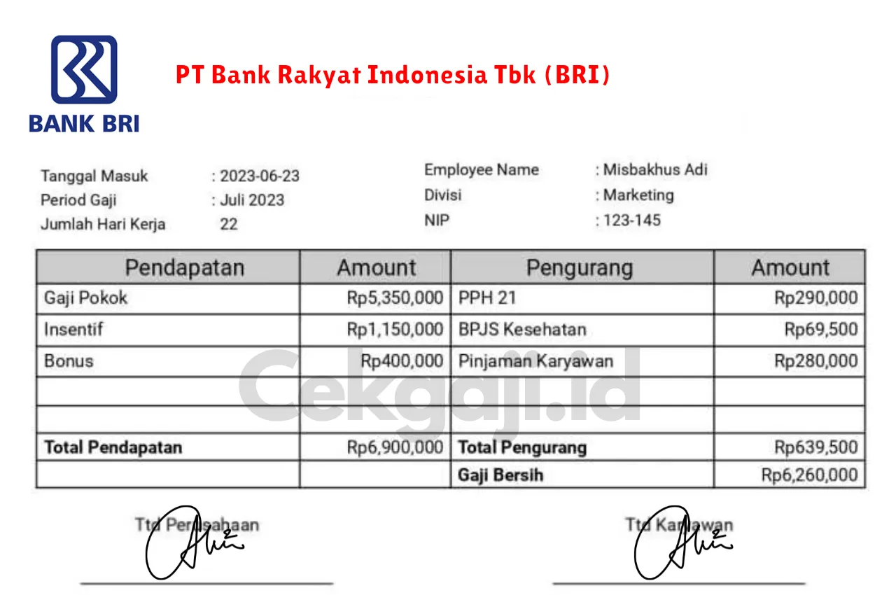 Slip Gaji PT Bank Rakyat Indonesia Tbk (BRI)