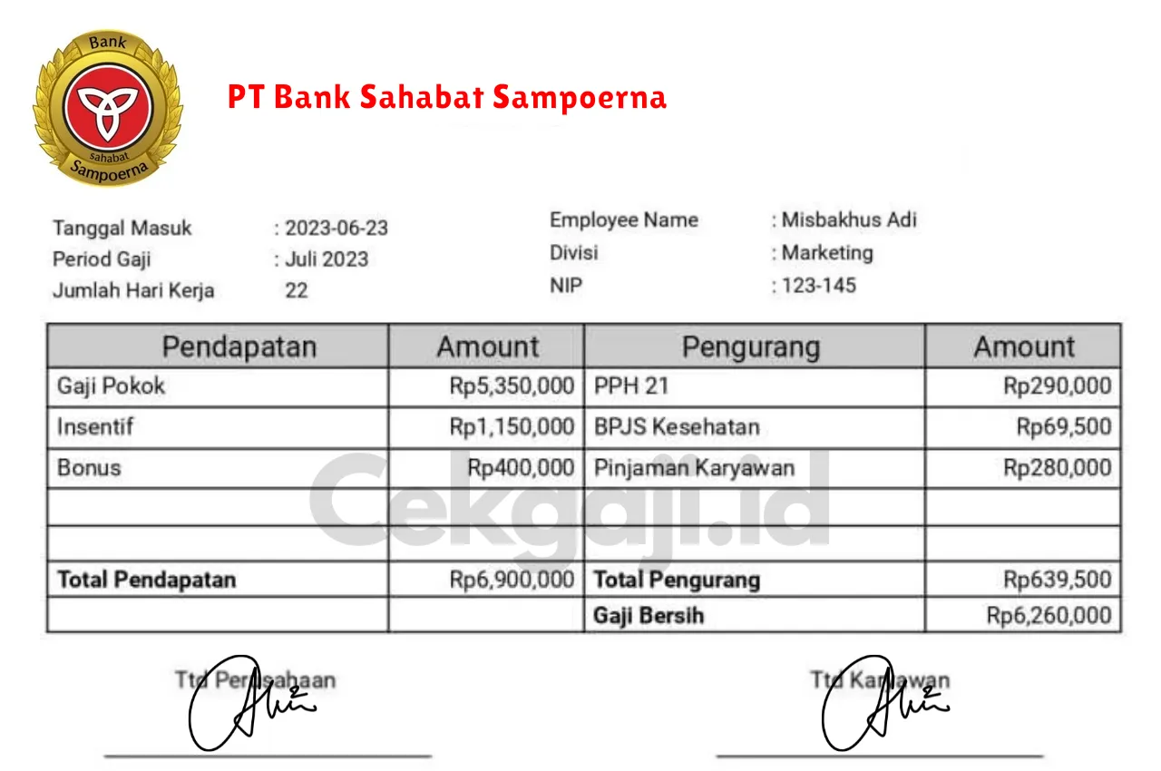 Slip Gaji PT Bank Sahabat Sampoerna