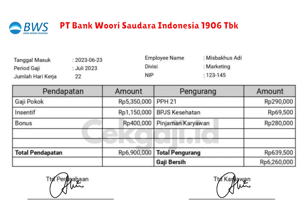 Slip Gaji PT Bank Woori Saudara Indonesia 1906 Tbk