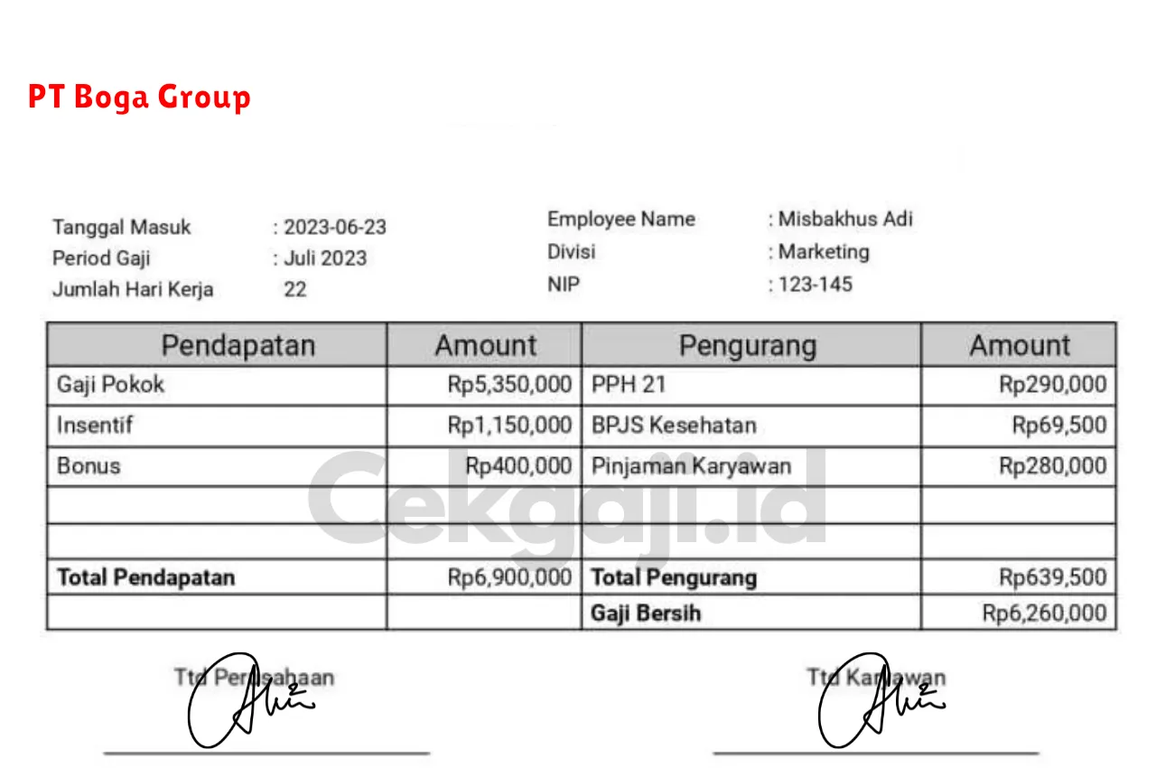 Slip Gaji PT Boga Group