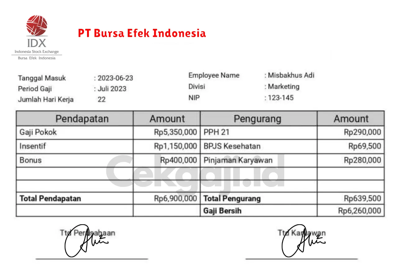 Slip Gaji PT Bursa Efek Indonesia