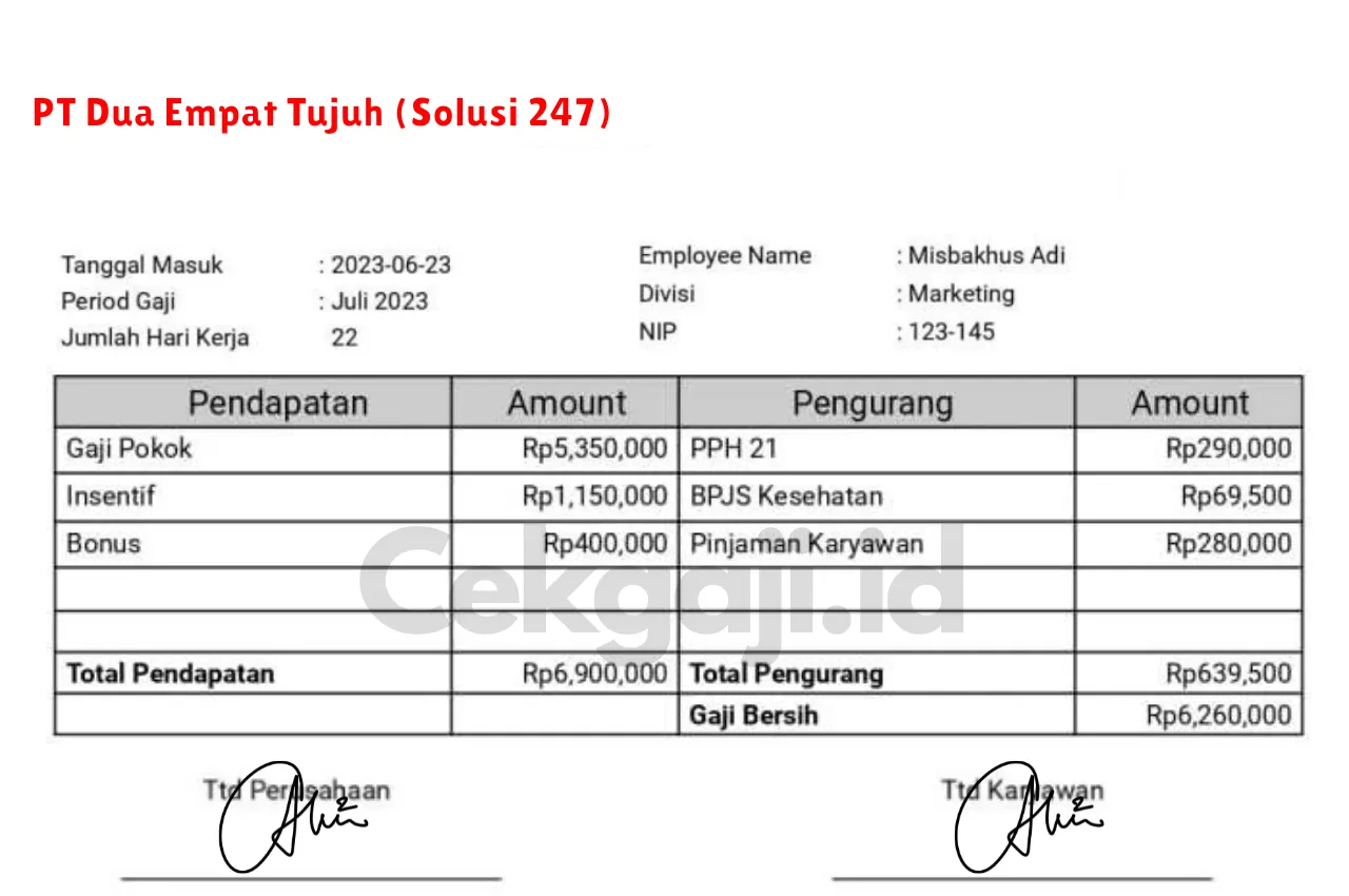 Slip Gaji PT Dua Empat Tujuh (Solusi 247)