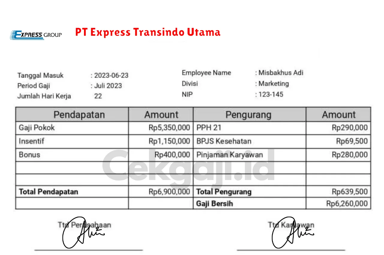 Slip Gaji PT Express Transindo Utama