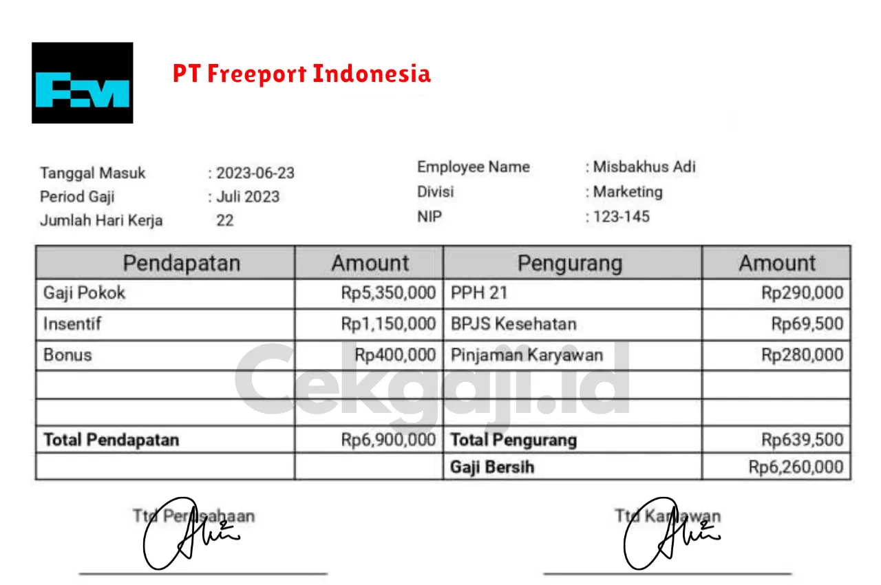 Slip Gaji PT Freeport Indonesia