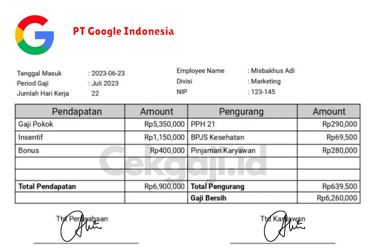 Slip Gaji PT Google Indonesia