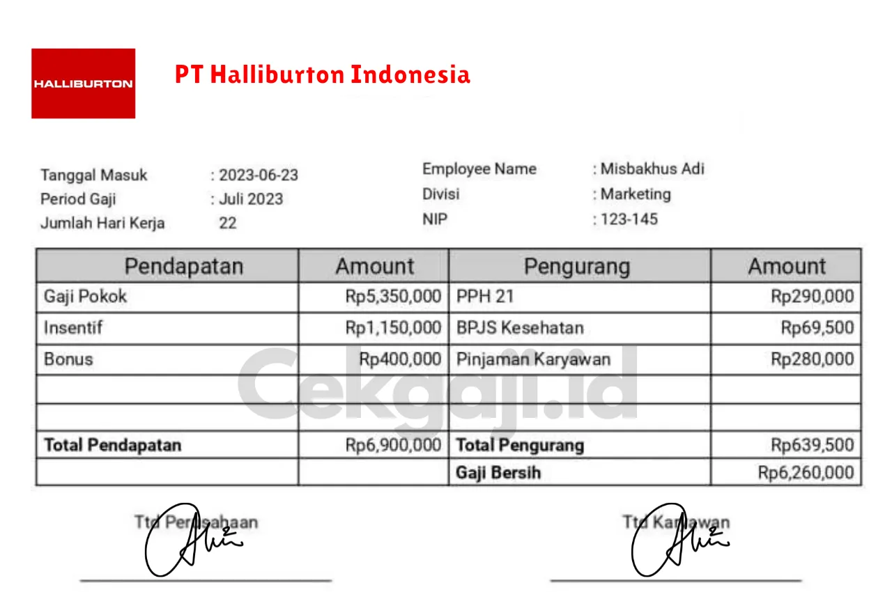 Slip Gaji PT Halliburton Indonesia