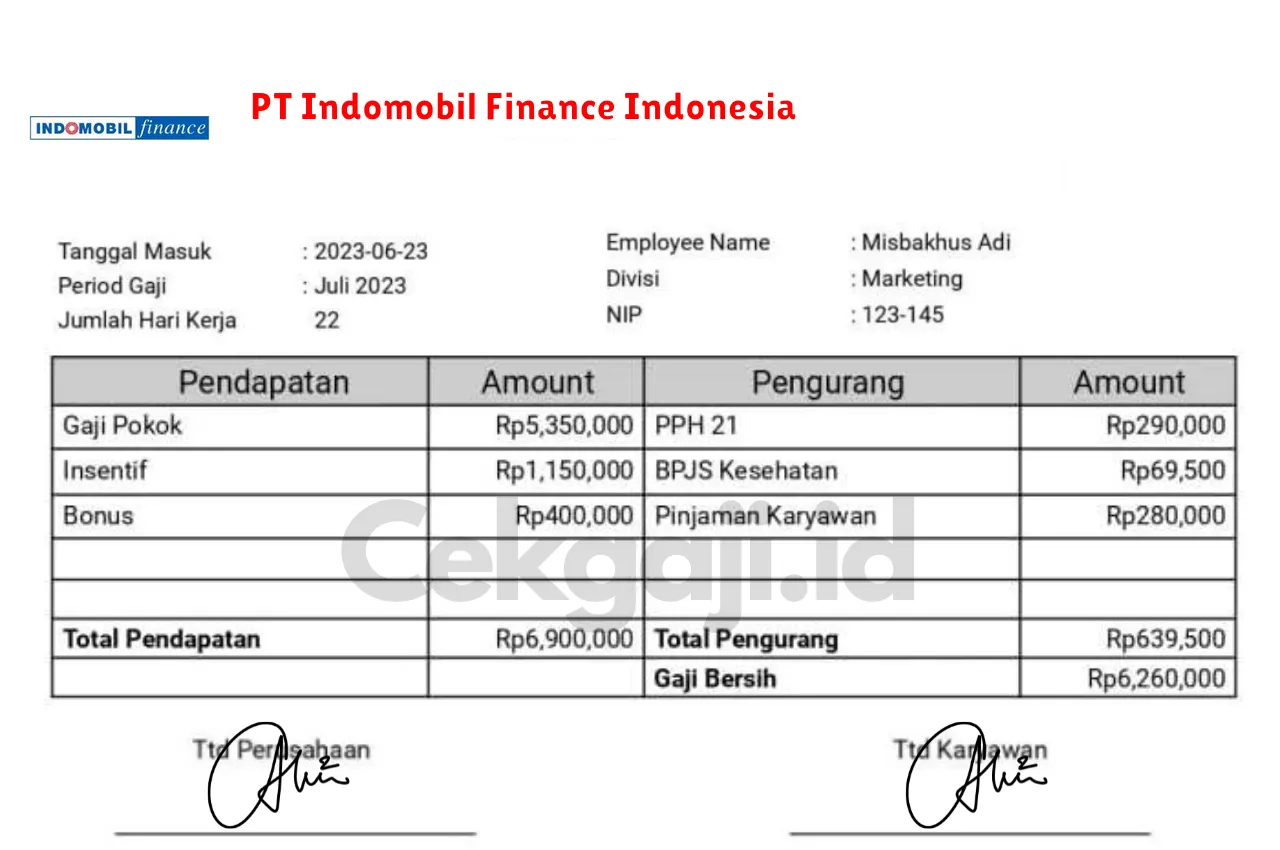 Slip Gaji PT Indomobil Finance Indonesia