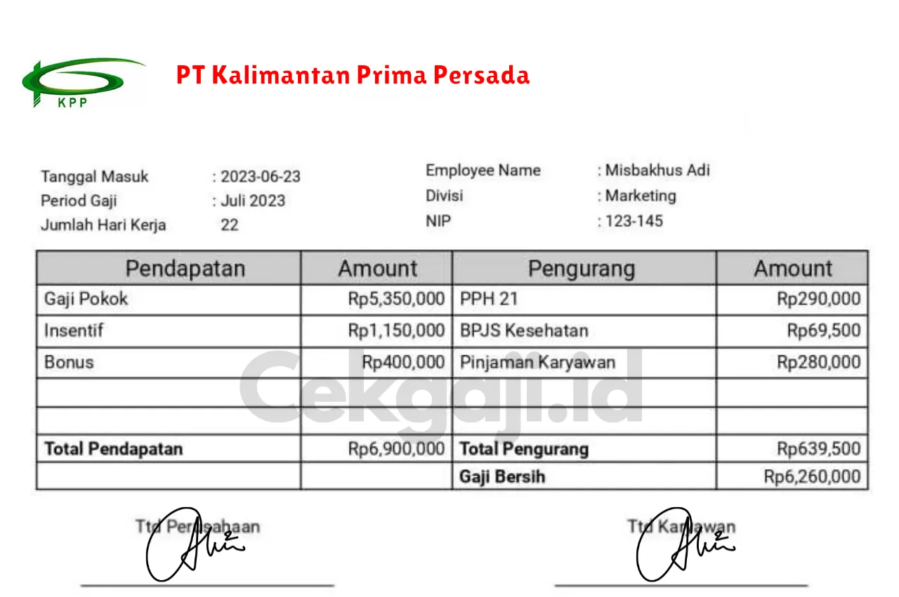 Slip Gaji PT Kalimantan Prima Persada