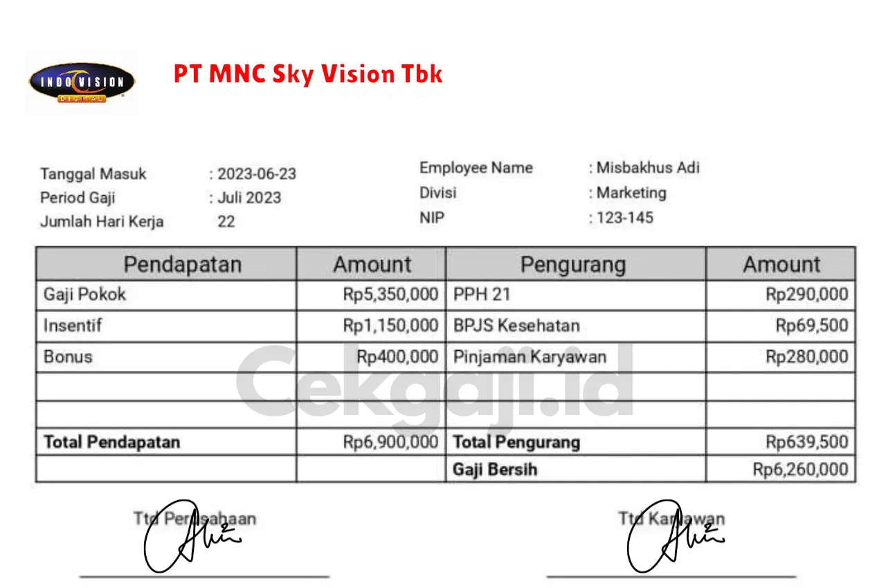 Slip Gaji PT MNC Sky Vision Tbk