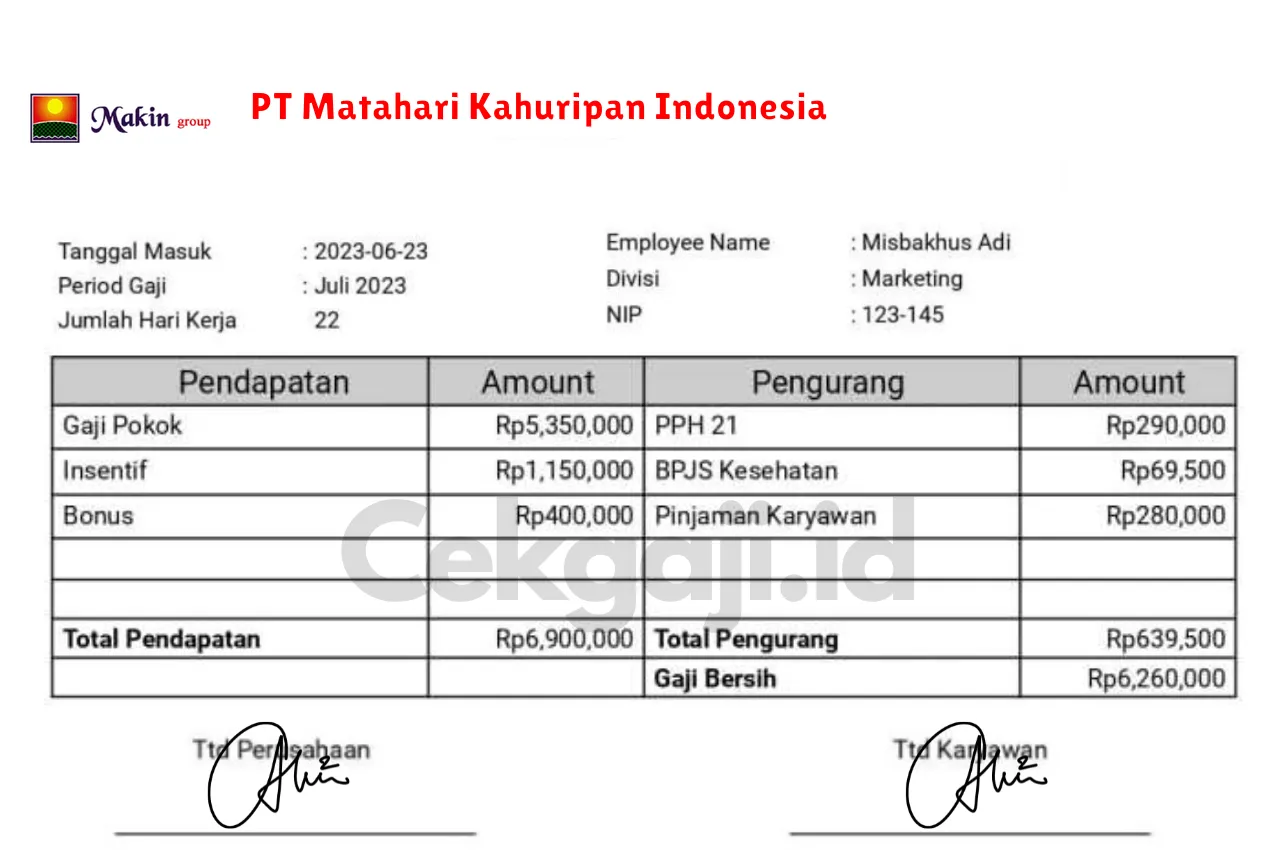 Slip Gaji PT Matahari Kahuripan Indonesia