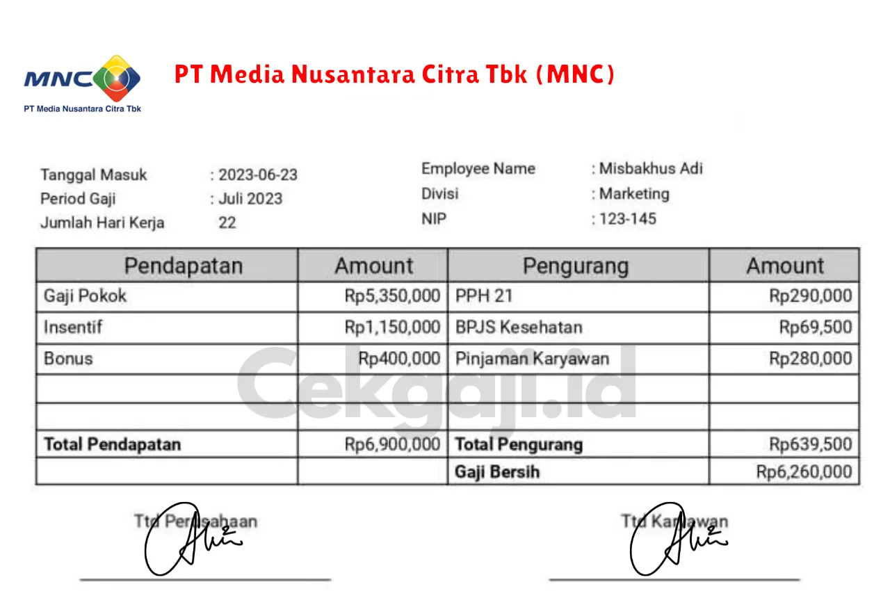 Slip Gaji PT Media Nusantara Citra Tbk (MNC)