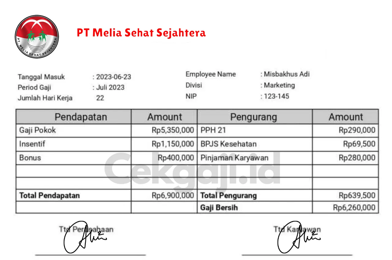 Slip Gaji PT Melia Sehat Sejahtera