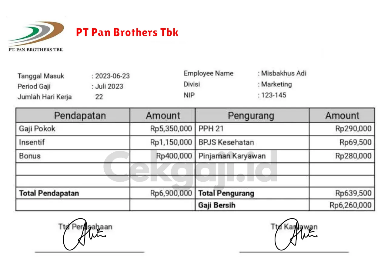 Slip Gaji PT Pan Brothers Tbk