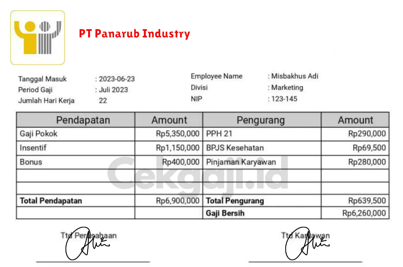 Slip Gaji PT Panarub Industry