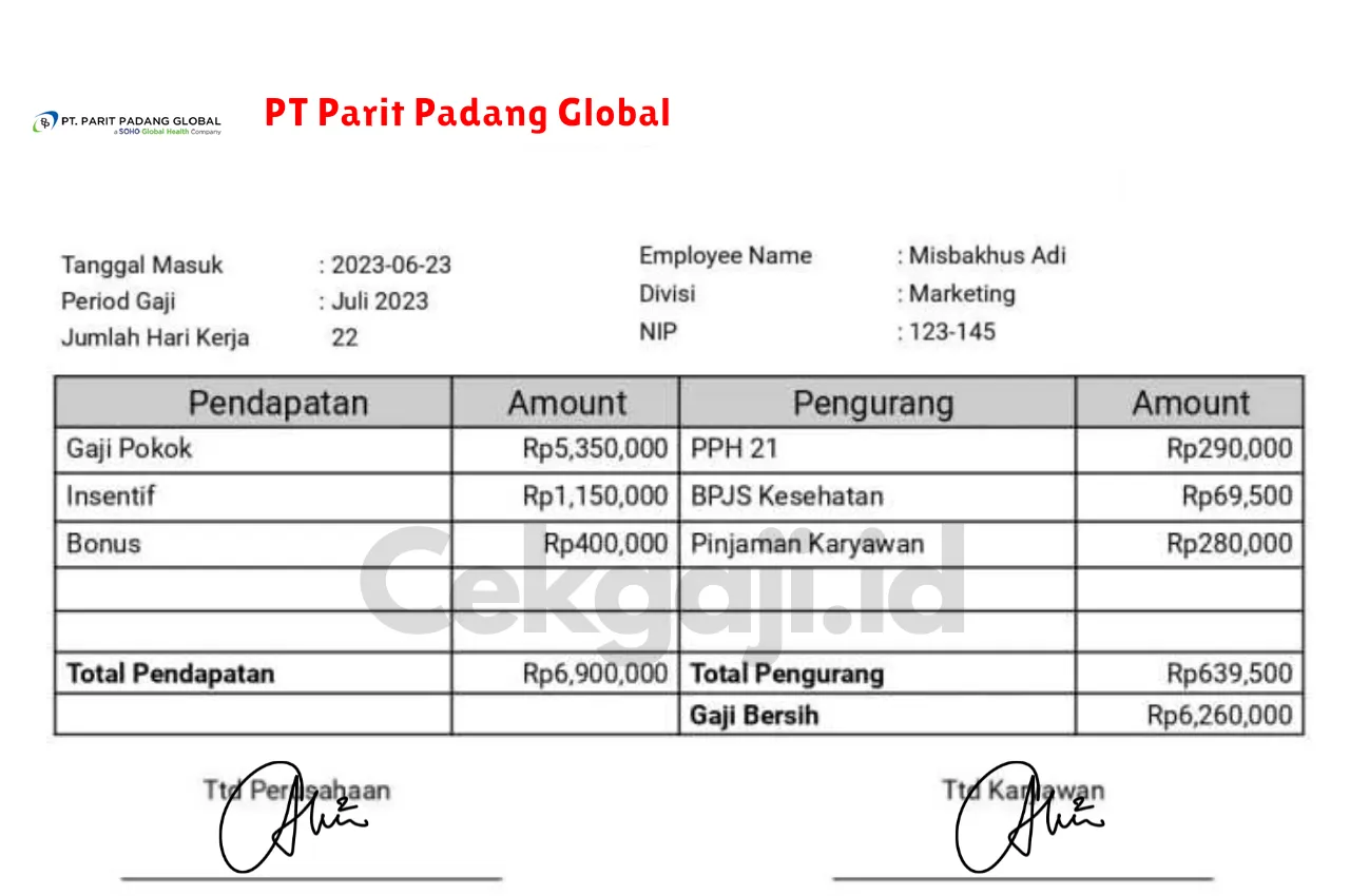 Slip Gaji PT Parit Padang Global