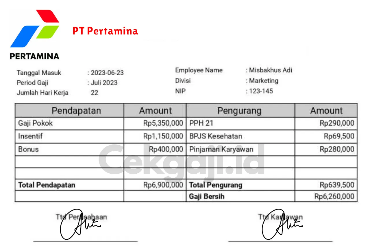 Slip Gaji PT Pertamina