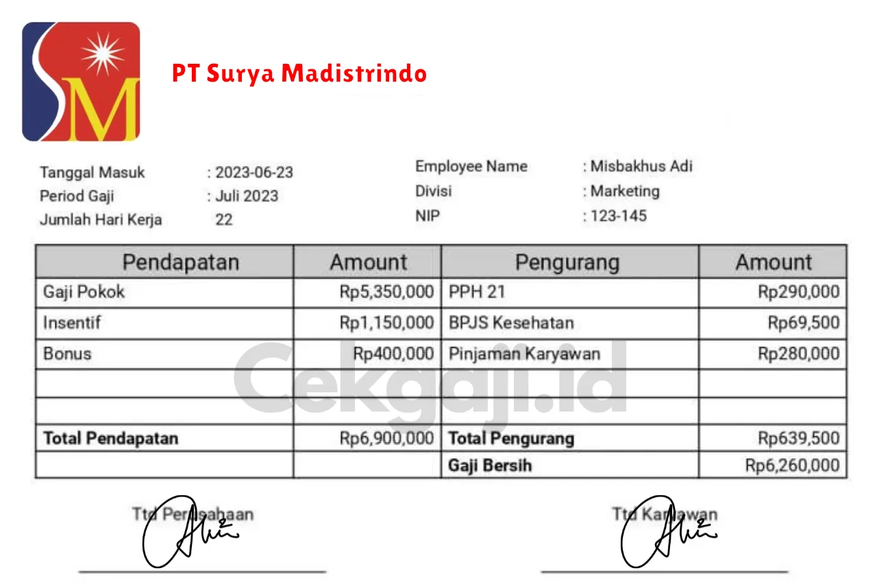 Slip Gaji PT Surya Madistrindo