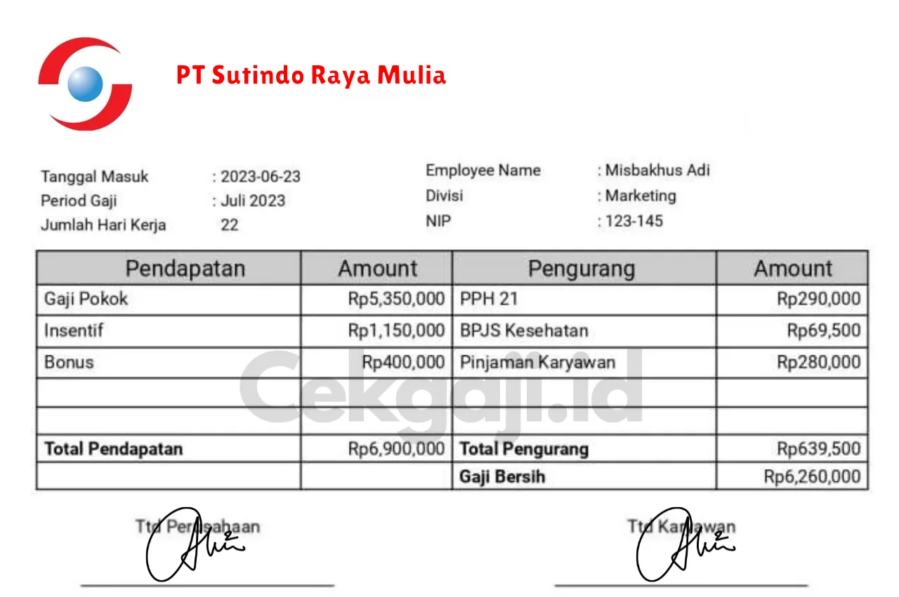 Slip Gaji PT Sutindo Raya Mulia