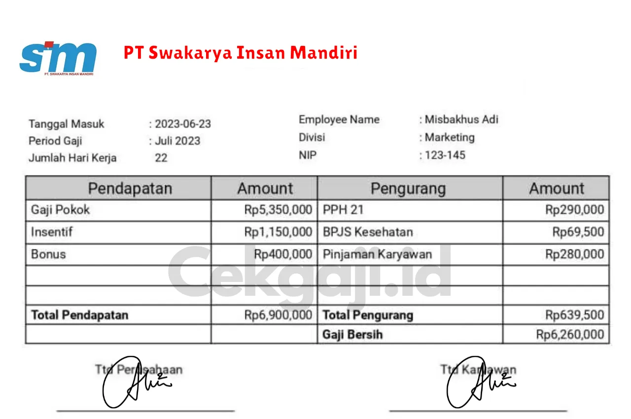 Slip Gaji PT Swakarya Insan Mandiri