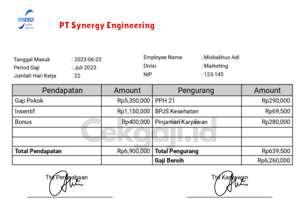 Slip Gaji PT Synergy Engineering