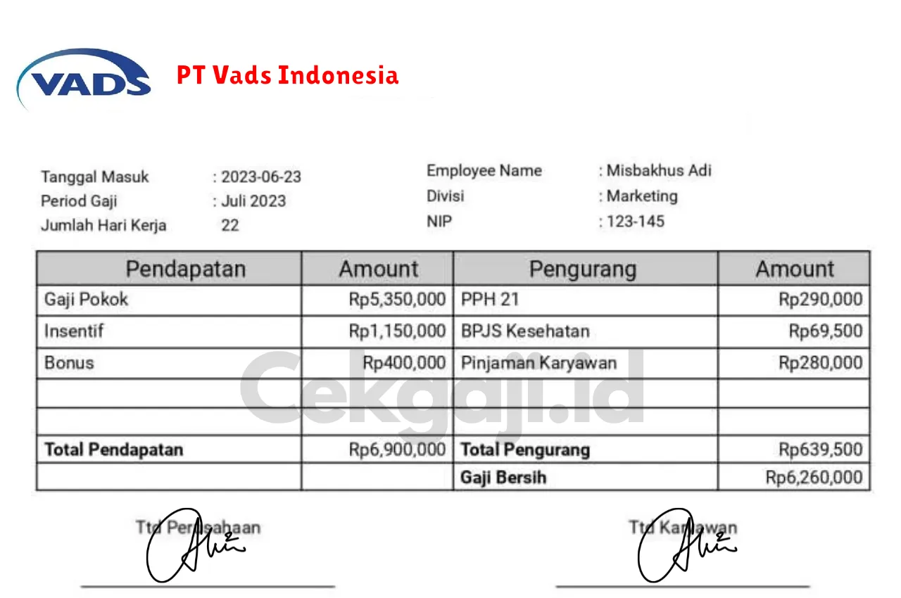 Slip Gaji PT Vads Indonesia