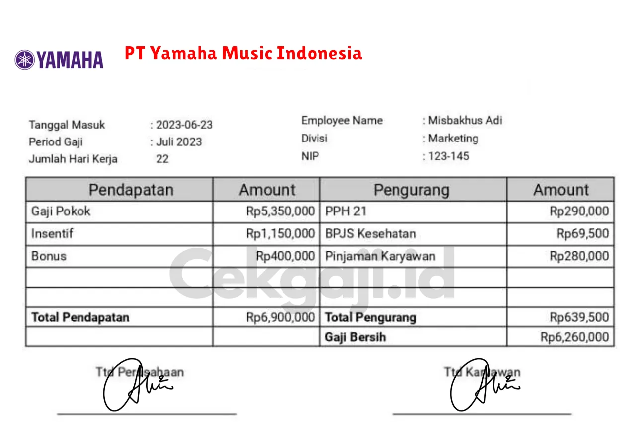 Slip Gaji PT Yamaha Music Indonesia